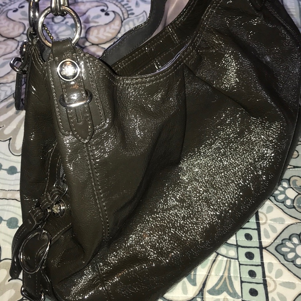 Coach Mia Maggie Graphite Patent Leather Hobo Bag - Picture 8 of 16
